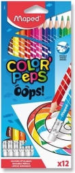 Spalvoti pieštukai Maped Color'Peps Oops su trintuku, 12 vnt.