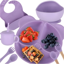 Silikoninis vaikų valgymo rinkinys, 8 dalių, violetinis
