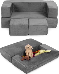 Modular foldable children's sofa with 4 soft cushions – grey ECOTOYS