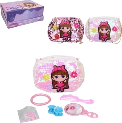 Children's sequin handbag with hairdressing accessories