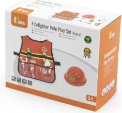 Viga vaikų gaisrininko kostiumas su liemene ir mediniais priedais, 8 dalys