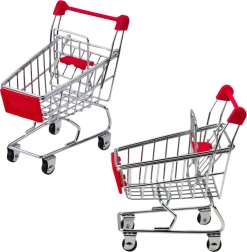 Mini metalinis pirkinių vežimėlis vaikams ir lėlėms – dekoracija ir organizatorius