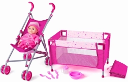 WOODY vaikų rinkinys su vežimėliu ir lovyte