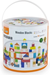 Medinės statybinės kaladėlės – 100 vnt. kibirėlyje