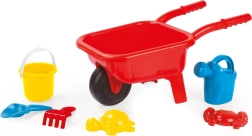 Red plastic children's wheelbarrow for sand with 7-piece set