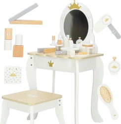 Medinė vaikų tualetinio staliuko komoda su veidrodžiu ir kėdute LULILO Bella