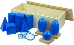 Moyo Montessori geometriniai kūnai su pagrindais ir dėžute