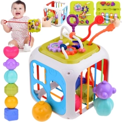 Mokomoji aktyvioji kubas su formų rūšiavimo dėžute ir cimbolais