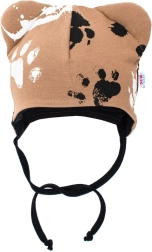 Kūdikių medvilninė kepurė su ausytėmis New Baby Paw, garstyčių spalvos