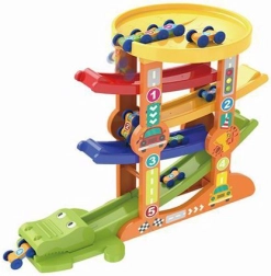 Krokodilo formos lenktynių trasa su mašinėlėmis ir paleidikliu