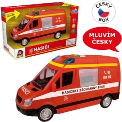 Gaisrinės furgonas su inerciniu mechanizmu, garsu ir šviesomis