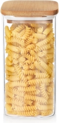 Stiklinis biriems produktams skirtas indas su bambukiniu dangteliu ir sandarinimu, 1,5 l