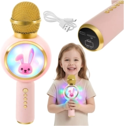 Belaidis karaoke mikrofonas vaikams su LED, rožinis IZOXIS