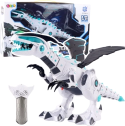 RC roboto dinozauras su nuotoliniu valdymu, šviesomis ir garsais – baltas