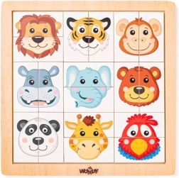 Woody wooden puzzle with exotic animal heads, 18 pieces