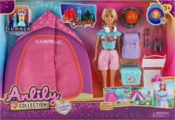 Lėlė su stovyklavimo palapine ir šviečiančiu laužu 30 cm