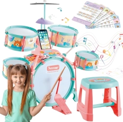 Woopie Children's Drum Set with 5 Drums, Cymbal and Stool with Animal Design