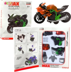 Metalinis motociklas surinkimui 1:14 žaliai‑oranžinis DIY