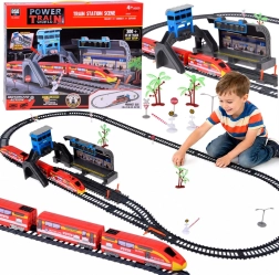 Electric toy train set for kids with station and 300 cm of track
