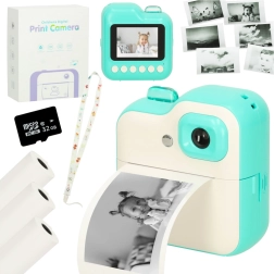 Vaikiškas momentinis fotoaparatas su terminiu spausdintuvu ir 32 GB kortele – Žalia