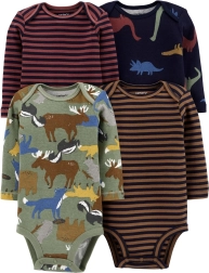 Carter's kūdikių bodžiukas ilgomis rankovėmis brown/navy, 4 vnt., dydis 56 (NB)