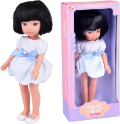 Lovely Girl lėlė su trumpais juodais plaukais baltai mėlyna suknele 33 cm