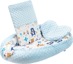 Prabangus kūdikio lizdelis su pagalvėle ir antklodėle iš Minky, mėlynas – New Baby