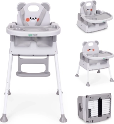 3-in-1 high chair for kids with double tray and 5-point harness, gray ECOTOYS