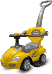 Vaikiška 3in1 paspirtukėlis–stūmiklis su tėvų rankena BABY MIX Mega Car – geltonas