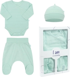 3 dalių naujagimio komplektas NEW BABY I AM, mėtinis, dyd. 62 (3–6 mėn.)