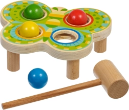 Medinis kalimo žaislas Drugelis su 4 spalvotais kamuoliukais