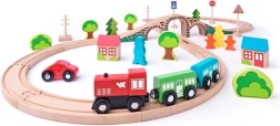 Woody wooden train set in a figure-eight layout with 40 pieces
