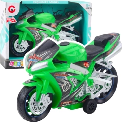 Lenktyninis motociklas žaislas, žalias, su šviesomis ir garsais