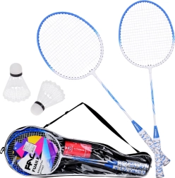 Pilnas badmintono rinkinys: raketės + 2 plunksnelės su dėklu