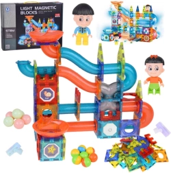 Magnetiniai šviečiantys 3D kubeliai – didelė rutuliukų trasa, 142 dalys