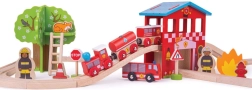 BIGJIGS RAIL medinis traukinio bėgių rinkinys – gaisrinė stotis