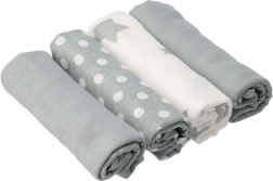 Medvilninės muslino sauskelnės NEW BABY Softy su raštu 70 × 70 cm, 4 vnt., pilkai balta