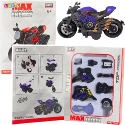 Surinkti skirtas motociklas 1:14, metalo ir plastiko modelis, juodai mėlynas