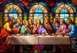 Deimantinė mozaika „Paskutinė vakarienė“ vitražas 80 × 40 cm