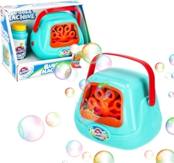Battery-powered bubble machine with solution