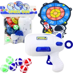 Įgūdžių lavinimo žaidimas „Kosminė šaudynė“ su pistoletu ir kamuoliukais su lipniu velcro