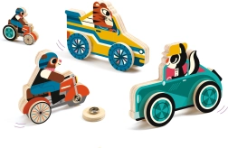 Medinės transporto priemonės su spaudėmis nuo Djeco