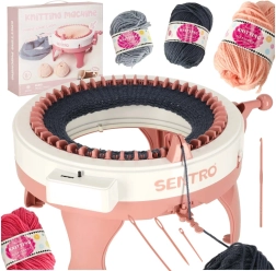 Apvalus mezgimo aparatas su 48 adatomis ir siūlais – rinkinys vaikams ir pradedantiesiems