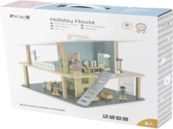 Medinis atostogų lėlių namelis su terasa