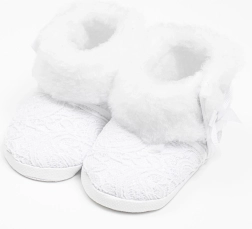 Kūdikių žieminiai nėriniuoti batukai New Baby, balti, 0–3 mėnesiai