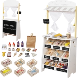 Medinė vaikų parduotuvė ir lėlių teatras 2 viename