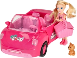 Pink convertible for dolls with picnic set and puppy