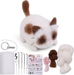 Kūrybinis sausos vilnos vėlimo rinkinys – rudas ir baltas katinėlis