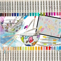 Akriliniai markeriai tekstilei, akmeniui ir stiklui – 48 spalvų rinkinys