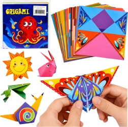 Children’s origami set with colored papers and instructions (100 sheets)